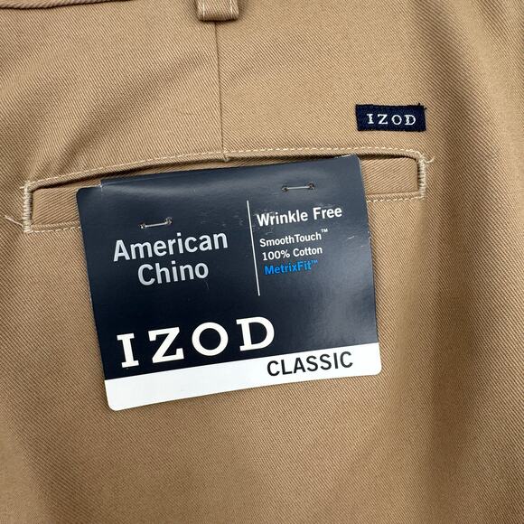 Izod pants men's 36x32 classic American chino flat front khaki wrinkle free NEW - Picture 5 of 7